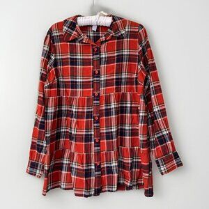 George Shirt Womens Medium Red Blue White Plaid Long Sleeve Button Up